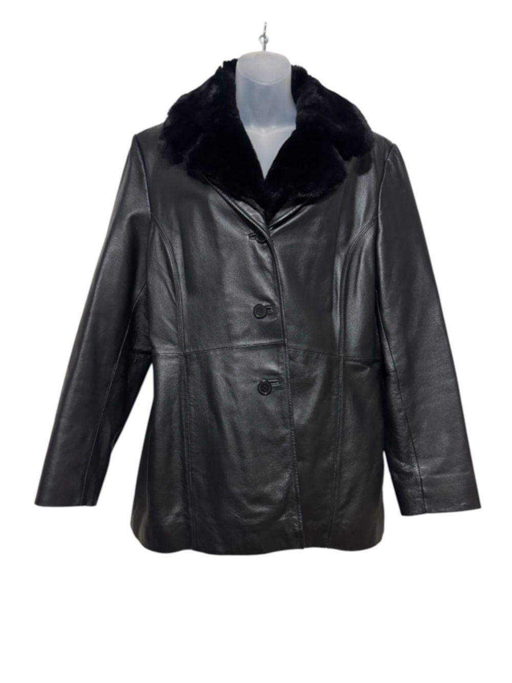 Worthington Black Leather Jacket with Removable Faux Fur Collar